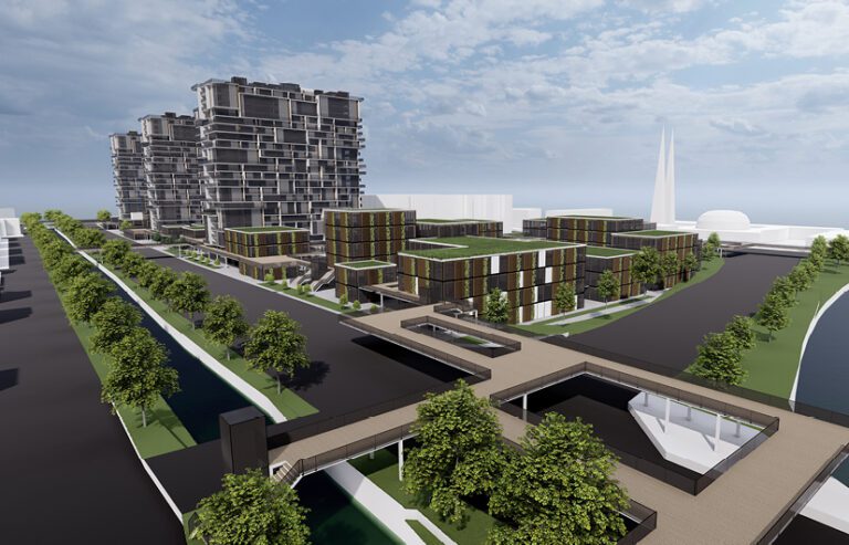 3D-Grafik vom Schwabencenter in Augsburg mit ökologischen Verbesserungen